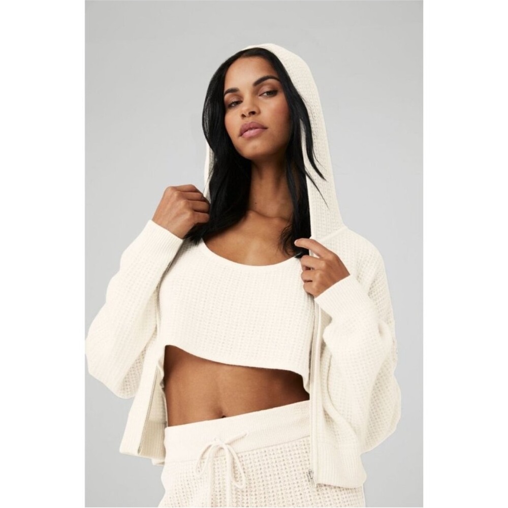 Alo Cashmere Plush Waffle Full Zip Hoodie